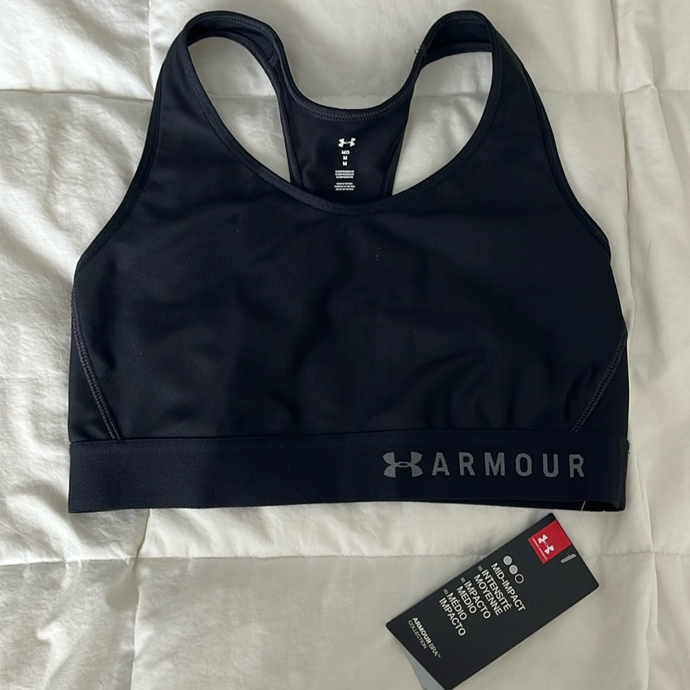 Women’s Under Armour Mid Impact Black Bra, Size M